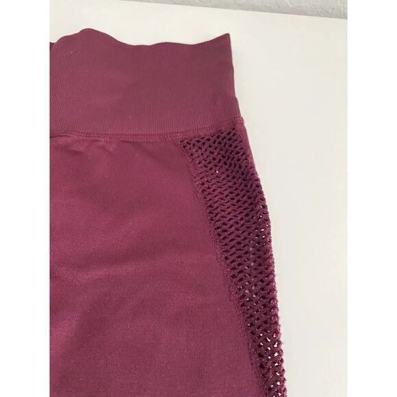 FOREVER 21 Leggings Women's Size S Yoga Pants Active Mesh Workout Maroon Check P - Picture 5 of 11